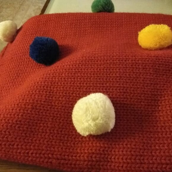 New Hudson Hudson's Bay Stripes Red Festive Pom Pom Dog Sweater Coat Sz M - Picture 3 of 7